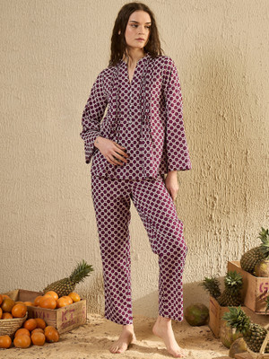 Sanskrutihomes Women Printed Purple Night Suit Set