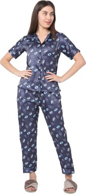 Smarty Pants Women Printed Blue Night Suit Set