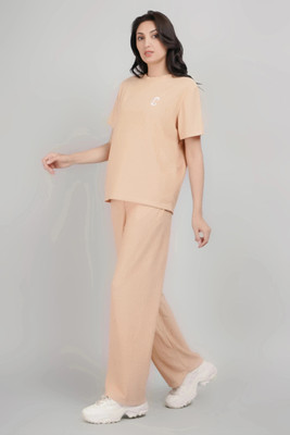 Lugo Women Solid Beige Night Suit Set