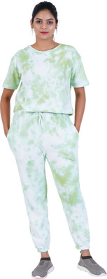 YATHU FASHION Women Ombre/Dyed Light Green Top & Pyjama Set
