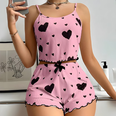 LIKSUN Girls Printed Pink, Black Top & Shorts Set
