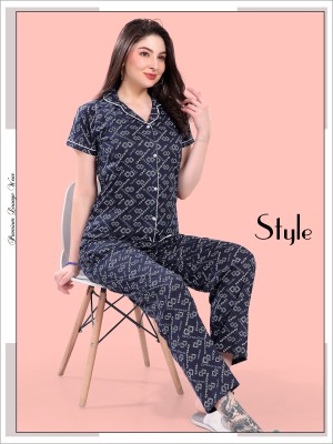 TRUNDZ Women Printed Dark Blue Shirt & Pyjama set