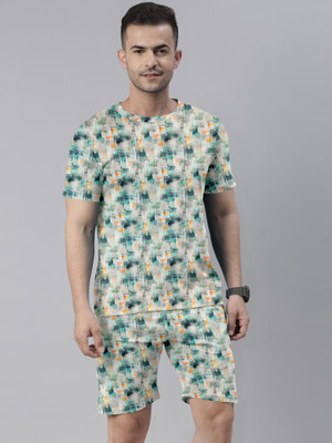 JILVA ENTERPRISE Men Printed Green Night Suit Set