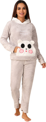 Jady Women Embroidered, Solid Grey Night Suit Set