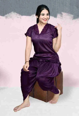 HouseOfCommon Women Solid Maroon Top & Pyjama Set
