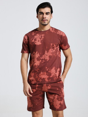 Vogaan Men Printed Maroon Night Suit Set