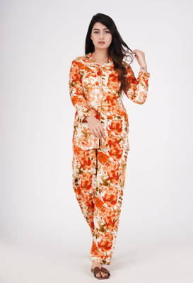 DreamBe Women Floral Print Orange Night Suit Set