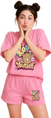 My Swag Women Printed Pink Top & Shorts Set