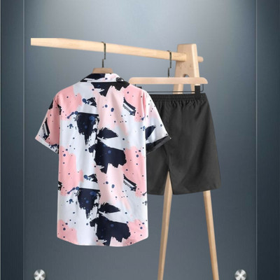 GLORI STAR Men Printed Pink Night Suit Set
