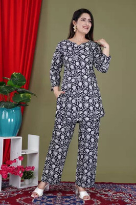 FROEBEL Women Printed Black Night Suit Set