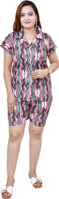 PN Brothers Women Printed Light Green Top & Shorts Set