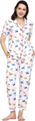 Urban Komfort Girls Floral Print White, Blue, Pink Night Suit Set