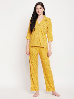 Clovia Women Printed Yellow Shirt & Pyjama set