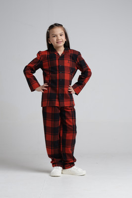 Under Fourteen Only Boys & Girls Checkered Red Night Suit Set