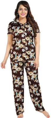 SLEPWELL Women Floral Print Blue Night Suit Set