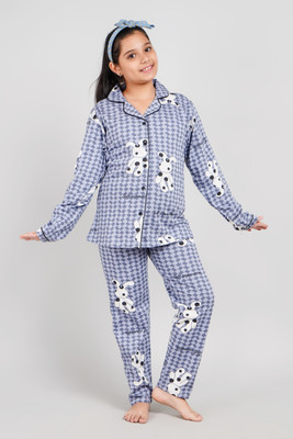 Bloem Girls Animal Print Light Blue Shirt & Pyjama set