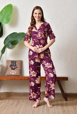 Neha Enterprises Women Floral Print, Printed, Graphic Print Red Night Suit Set