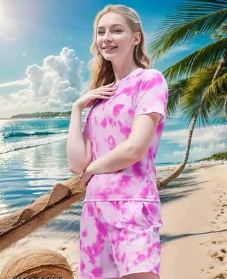 SRG ECOM Women Printed Pink Top & Shorts Set