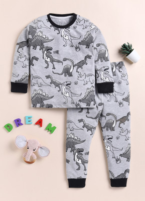 Lazy Shark Boys Printed Grey Night Suit Set