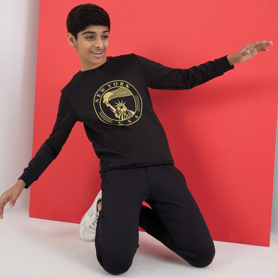 SWEET DREAMS Boys Graphic Print Black Top & Pyjama Set
