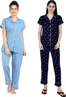 Shama Fashion Women Printed Multicolor Night Suit Set