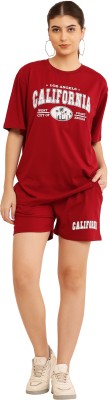 Priya Point Women Printed Maroon Top & Shorts Set