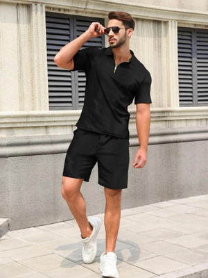 TRIPR Men Graphic Print Black Night Suit Set