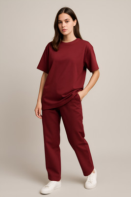 My Swag Women Solid Maroon Top & Pyjama Set