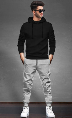 BLIVE Men Solid Black, Grey Night Suit Set