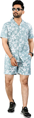 FTX Men Printed Light Blue Night Suit Set
