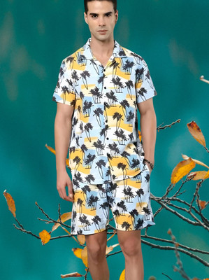 THEBROSSCO Men Floral Print Multicolor Top & Shorts Set