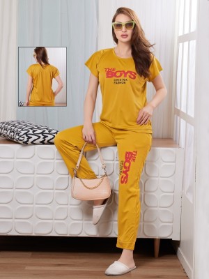 BAILEY SELLS Women Printed Yellow Night Suit Set