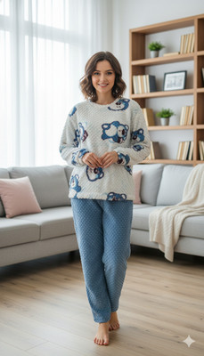 Belfry Women Animal Print Blue Night Suit Set