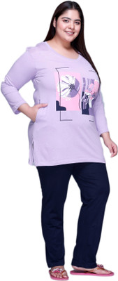 IN Love Women Printed Purple Night Suit Set