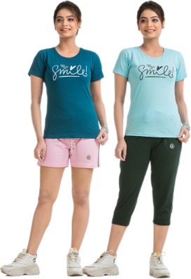 STYLE AK Women Solid Blue, Pink, Red, Green Top & Shorts Set