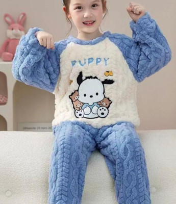 moja Boys & Girls Self Design Blue Top & Pyjama Set