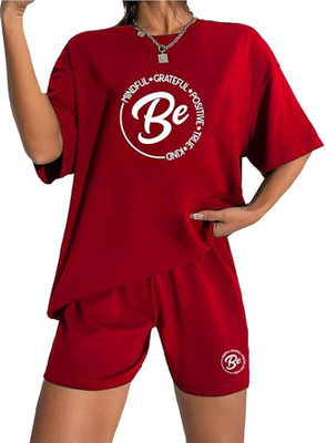 kshs Women Printed Red Top & Shorts Set