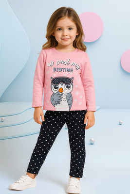 Yk Girls Printed Pink Night Suit Set