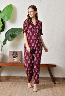 Neha Enterprises Women Floral Print, Printed, Graphic Print Red Night Suit Set