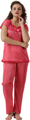 MARDIA Women Solid Pink Top & Pyjama Set