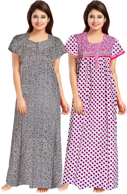 GulabiNagri Women Printed White, Pink, Grey Night Suit Set