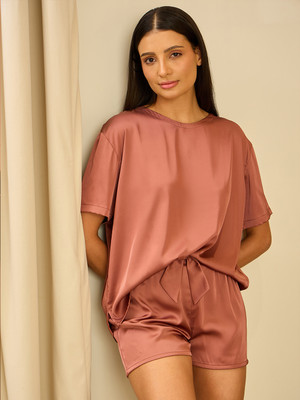 SWEET DREAMS Women Solid Brown Top & Shorts Set