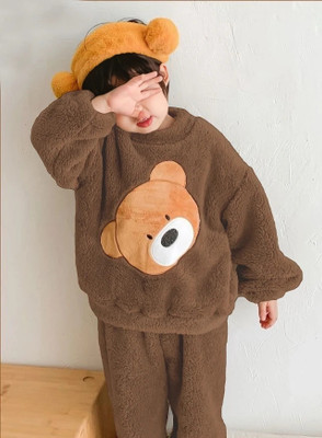Lugo Boys & Girls Self Design Brown Night Suit Set