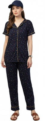 NOMANI FASHION Women Printed Black Night Suit Set