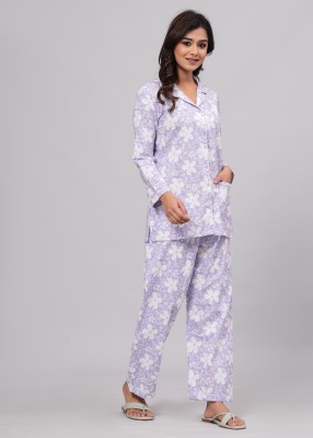 BST TEXTILES Women Floral Print Light Blue, White Shirt & Pyjama set