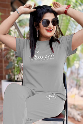 S VEERA Women Printed Grey Night Suit Set