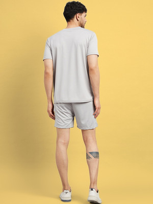 Chrome & Coral Men Graphic Print Grey Night Suit Set