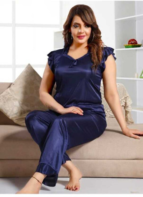 PK Fashion Women Solid Blue Top & Pyjama Set