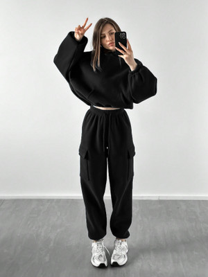 KOTTY Women Solid Black Top & Pyjama Set