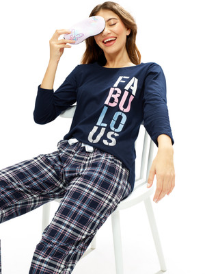 LOTIK Women Printed Blue Top & Pyjama Set